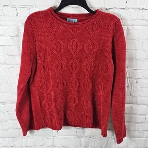Vintage‎ 1990's Jennifer Moore Red Cable Sweater Sz. Large B-C